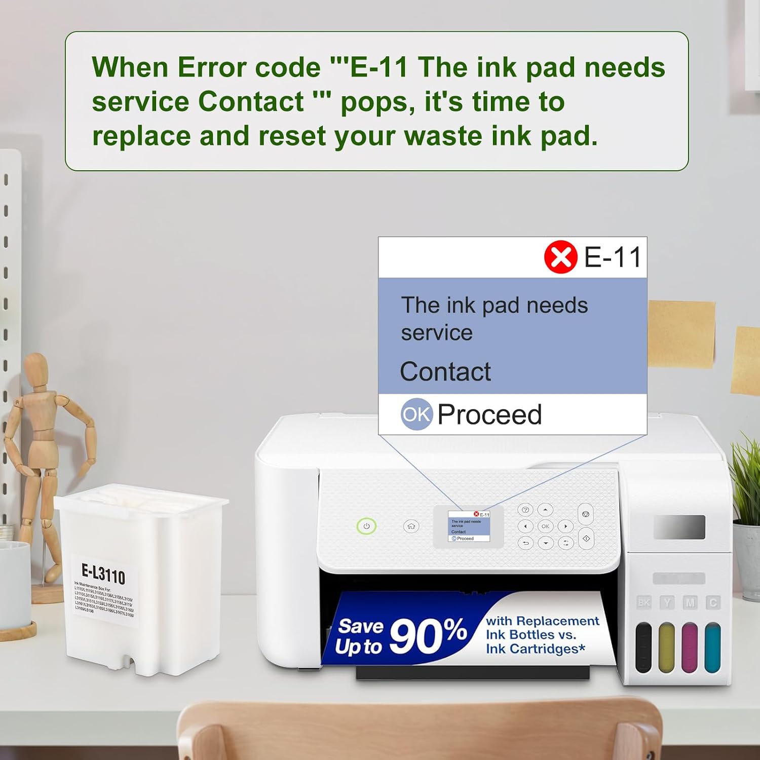 L3110 Waste Ink Pad Replacement Compatible for Epson Ecotank ET-2800 ET-2803 ET-4800 ET-2400 ET-2720 ET-4700 ET-2711 L3110 L3250 L3150 Printers 2Pack