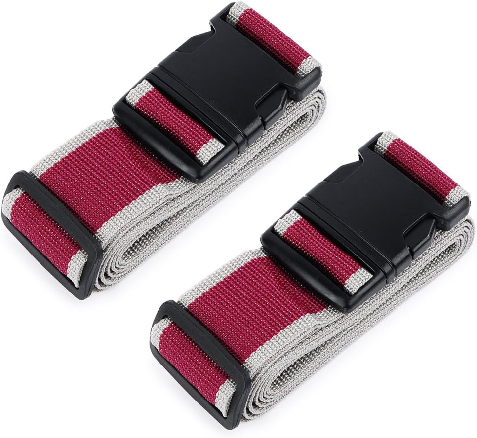HOLLY TRIP Pack of 2 Luggage Straps, Adjustable Luggage Strap Belts Travel Bag Accessories For 20"-32" Suitcase With Address Tag, Red & Gray