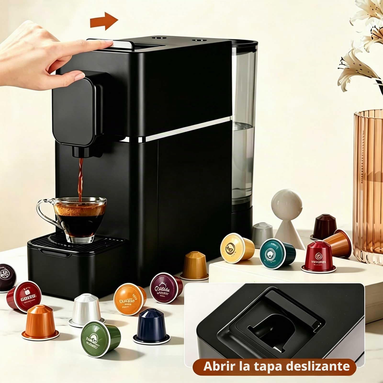 Cafetera de Cápsulas Profesional 19 Bares - Máquina de Café Espresso 1400W para Oficina y Negocios, 7 Niveles de Temperatura, Depósito 0.85L, Ahorro de Energía, Negro (Formato Estándar)