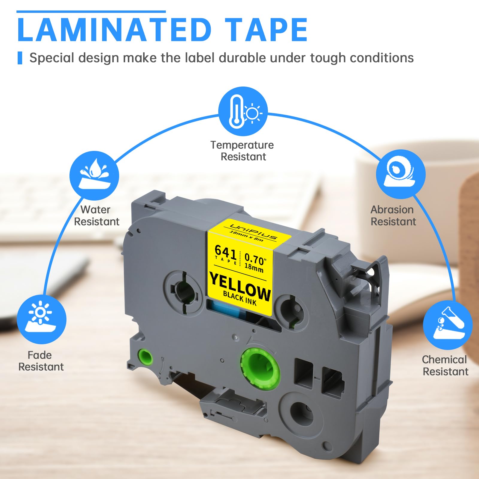 UniPlus Compatible Label Tape Replacement for Brother Tze Tz Tape Tze-641 Tze641 Tz-641 Tz241 Black on Yellow 18mm x 8m for P-Touch PT-E300 PT-D600 PT-2030 PT-P750W PT-2430PC PT-2730 PT-9600 - Image 4
