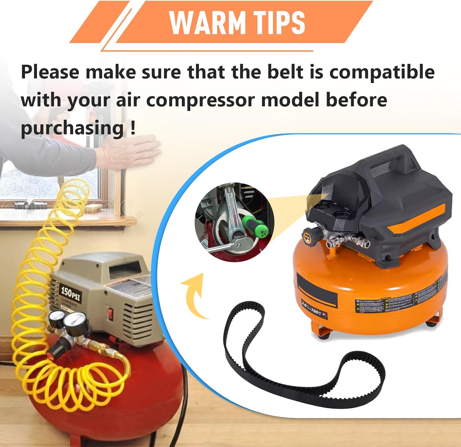 OF60150HA Replacement Belt Compatible with Ridgid Compressor Belts - Fits OF60150HA OF60150HB OF60150HBT Models - Replacement Belt Compatible with Ridgid Air Compressor Parts