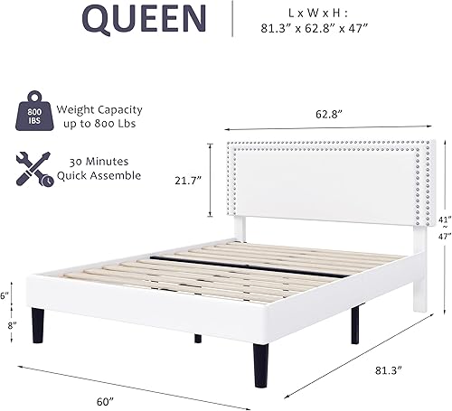 Miniatura 228 de VECELO Base de cama de tamaño matrimonial con cabecera tapizada ajustable, plataforma de listones de madera, diseño sin ruido, fácil montaje Negro