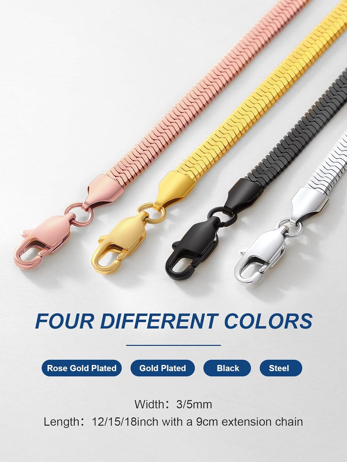 ChainsPro Herringbone Necklace for Women Dainty Flat Snake Chain Layered Choker Necklace Simple Jewelry, Stainless Steel/Gold Plated/Rose Gold Plated/Black, 3/5mm, 12"/15"/18"(Send Gift Box) - Image 4