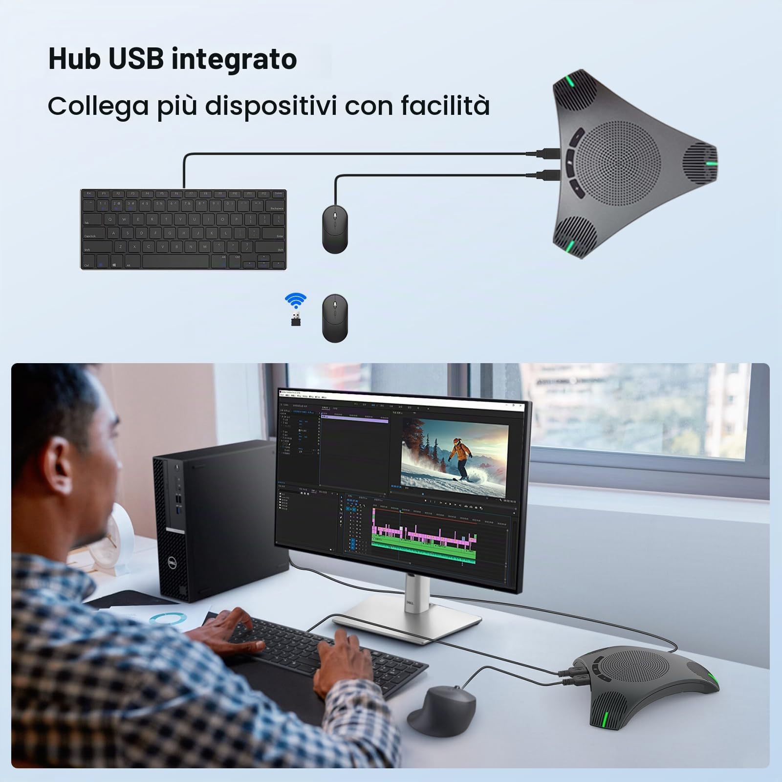 Altoparlante e microfono per conferenze, vivavoce USB con pickup vocale omnidirezionale a 360°, suono Hi-Fi, riduzione dell'eco e del rumore per affari, home office, riunioni online, VoIP/Skype/Team