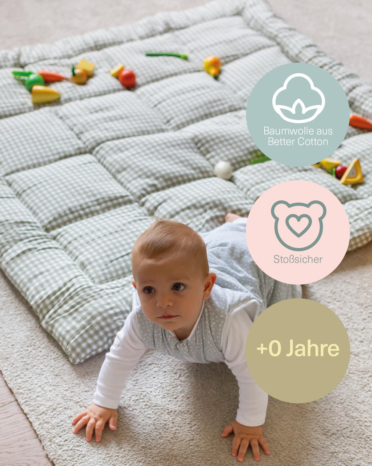 molis&co - Tappeto Gioco Bambini e Neonati 120x120x5cm - Tappeto Morbido Bambini - Tappeto Gioco Neonato Pieghevole, Reversibile e Lavabile - 100% Cotone (OEKO-TEX 100) - Mint Tea - 3