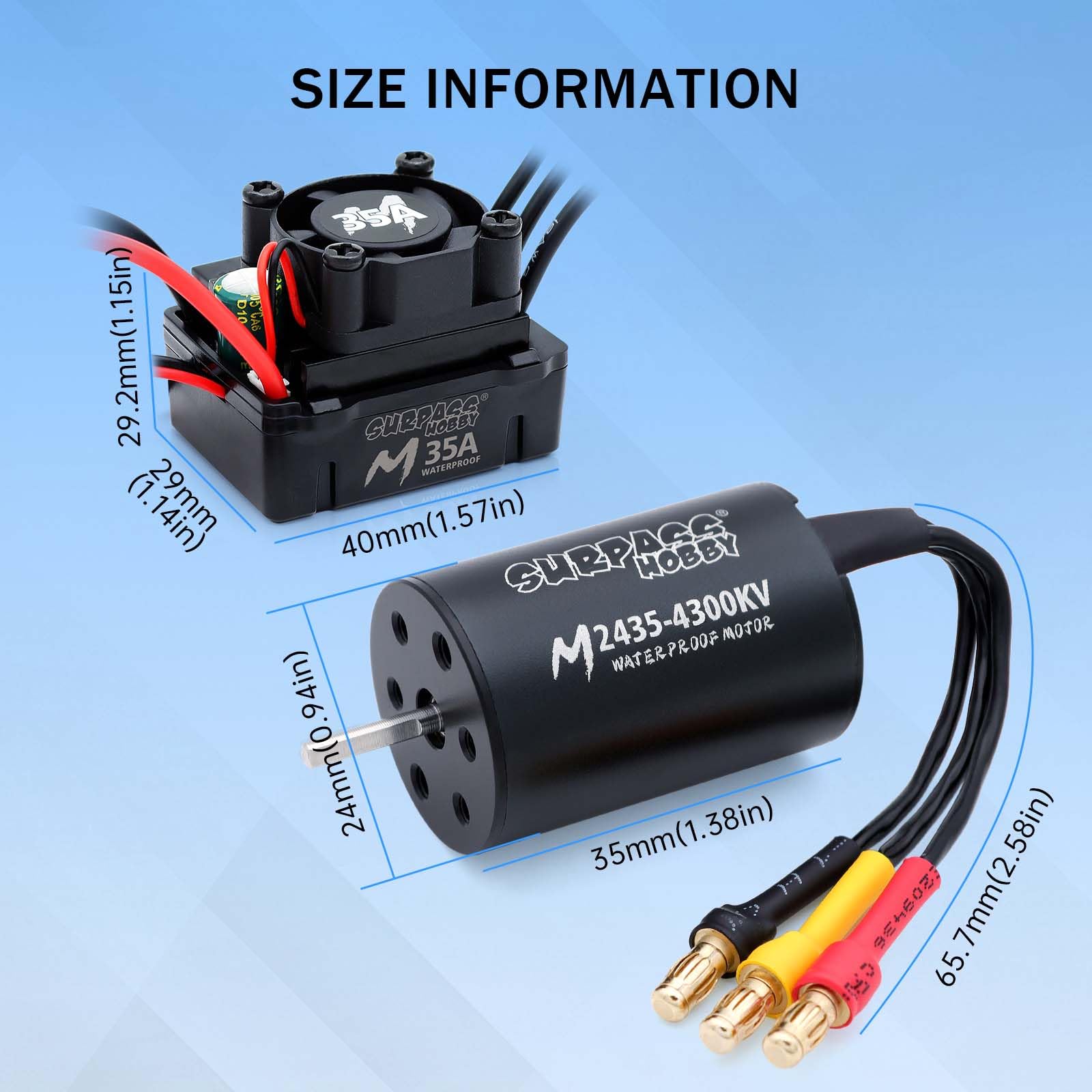 SurpassHobby RC Brushless Motor ESC Combo Impermeabile 2435 4300KV Motore Brushless e 35A ESC Combo Set per 1/16 Telecomando Auto Camion Fuoristrada Veicolo