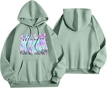 Halloween Hoodies for Women 2025 Fall Fashion Long Sleeve Cute Ghost Graphic Lightweight Hoodie with Pockets