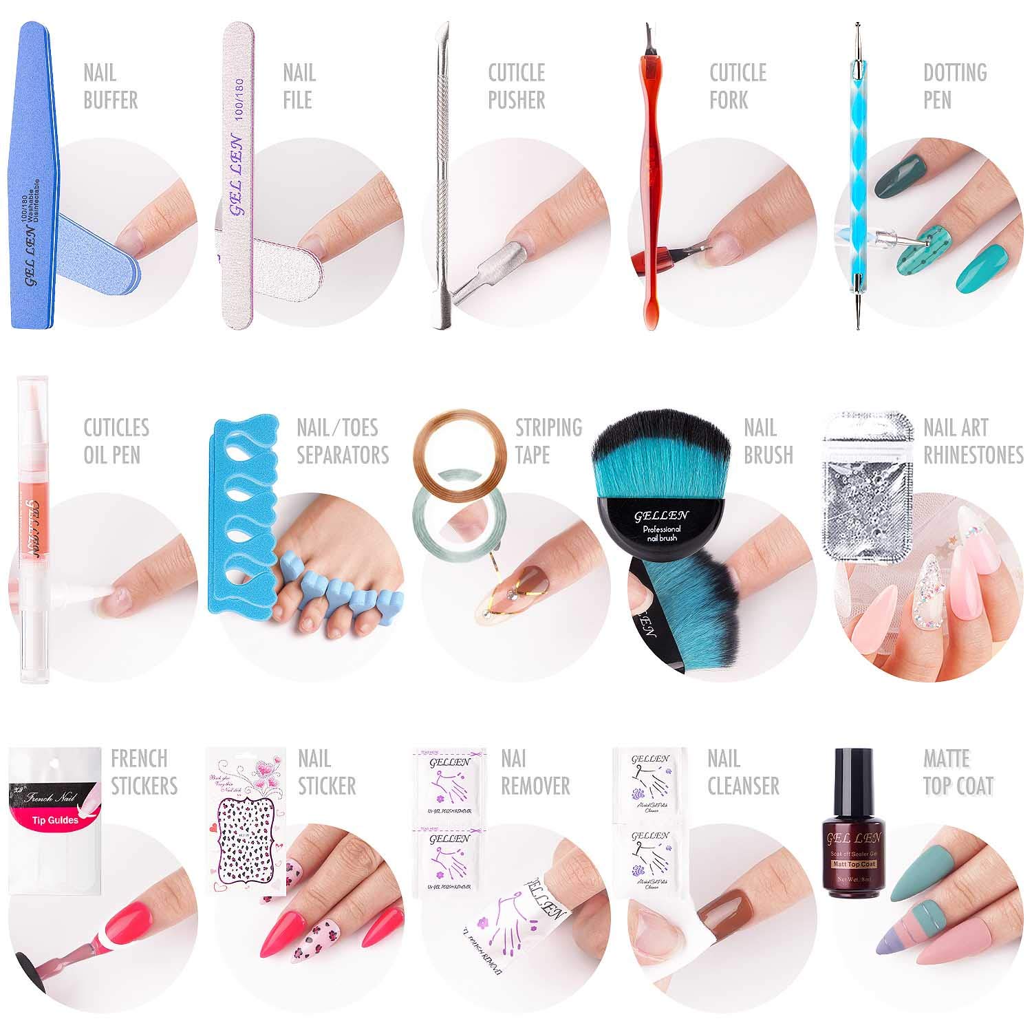Gellen Gel Nail Polish Kit with UV Light Nail Dryer, 6 Summer Gel Nail Colors, No Wipe Top Base Coat, Nail Art Decorations, Manicure Tools, All-In-One Manicure Kit, Sweet Candy : Everything Else