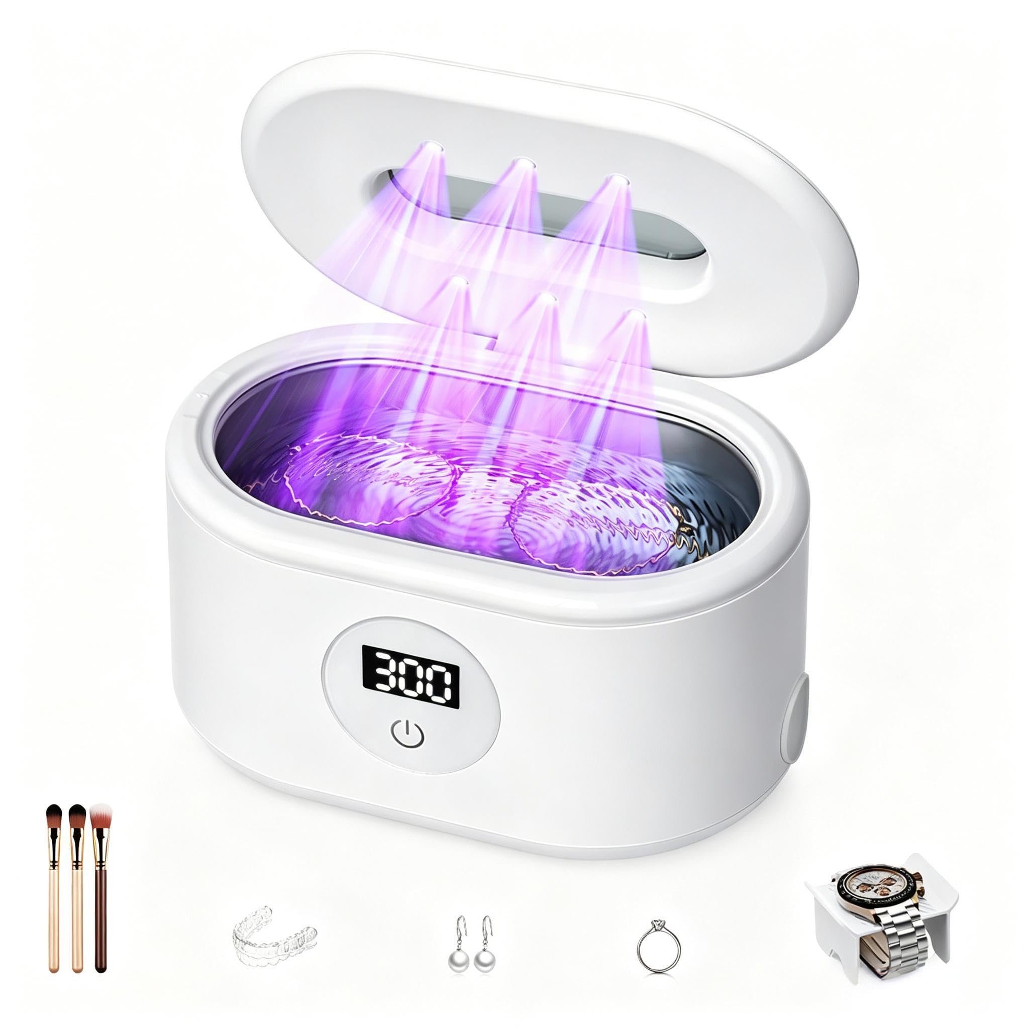 Miorcols Limpiador ultrasónico de joyas, máquina limpiadora ultrasónica con pantalla LED digital, tanque de acero inoxidable 304 de 20 onzas para joyas, lentes, relojes, prótesis, retenedores y más | Gran capacidad