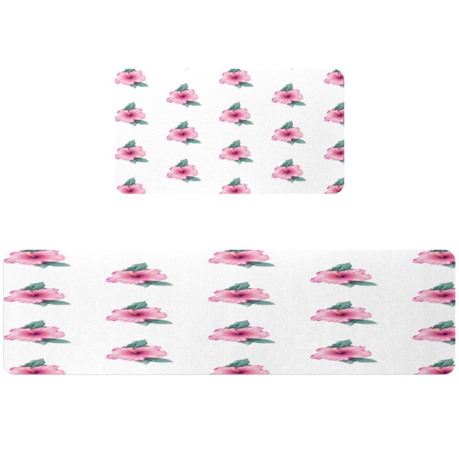 Alfombra absorbente para cocina lavable con patrón floral rosa y tejido antideslizante