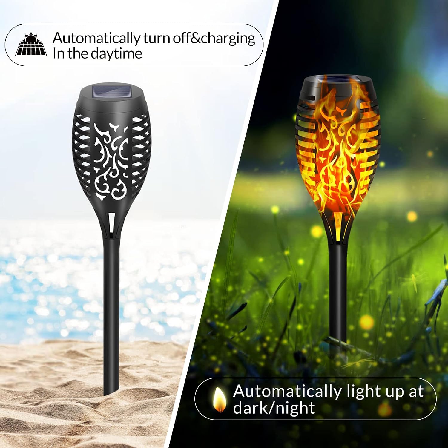 Walensee Solar Torch Lights with Flickering Flame, 8 Pack, 12 LED Tiki Mini Torch, Waterproof Solar Lights Outdoor, Landscape Decoration Lighting Dusk to Dawn Auto On/Off for Garden Patio Yard Pathway