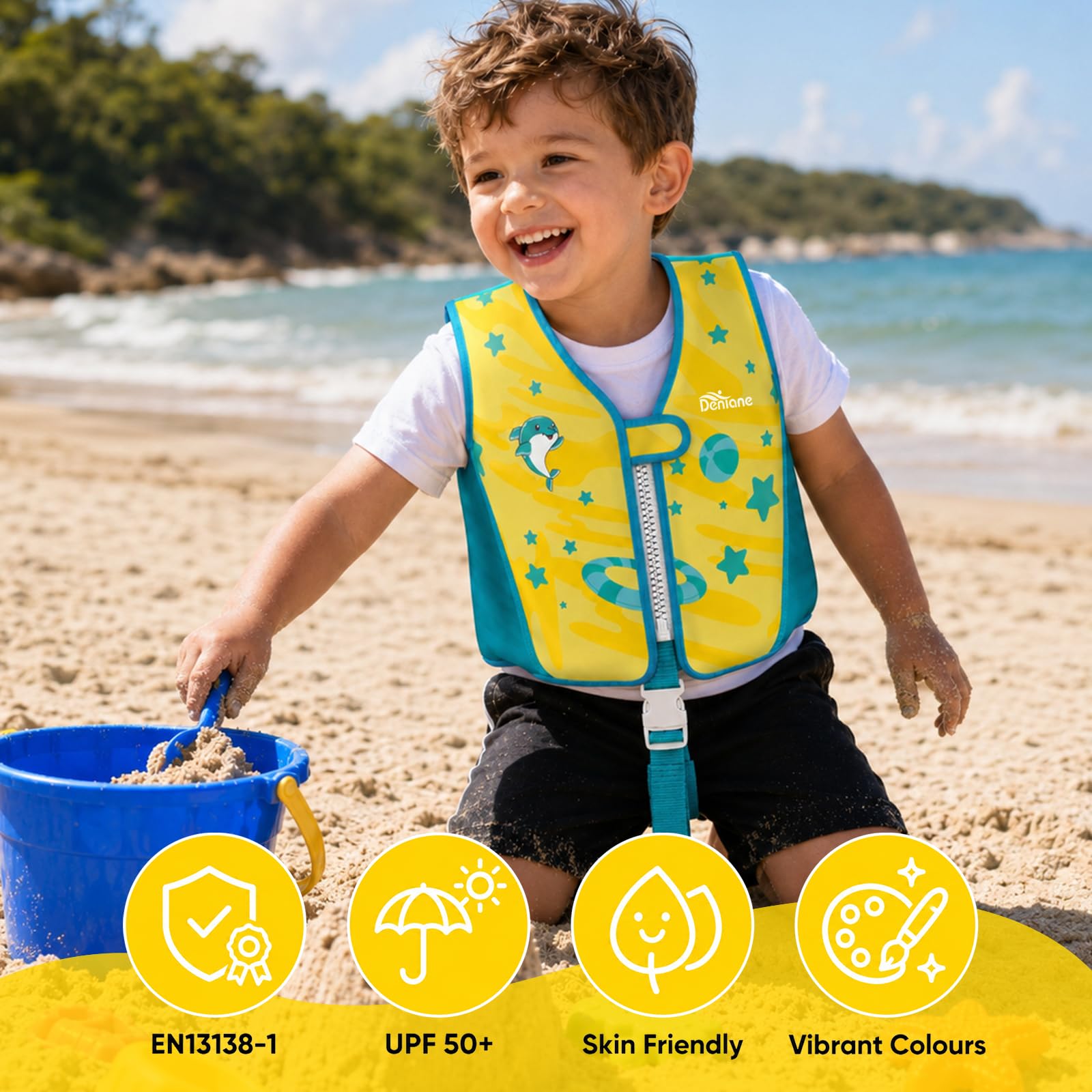 Giubbotto da nuoto per bambini in neoprene, 2 ai 6 anni costume da bagno per ragazzi e ragazze, costume da bagno per l'allenamento al nuoto con cinghie di sicurezza regolabili - Giallo(15-30 Chilo)