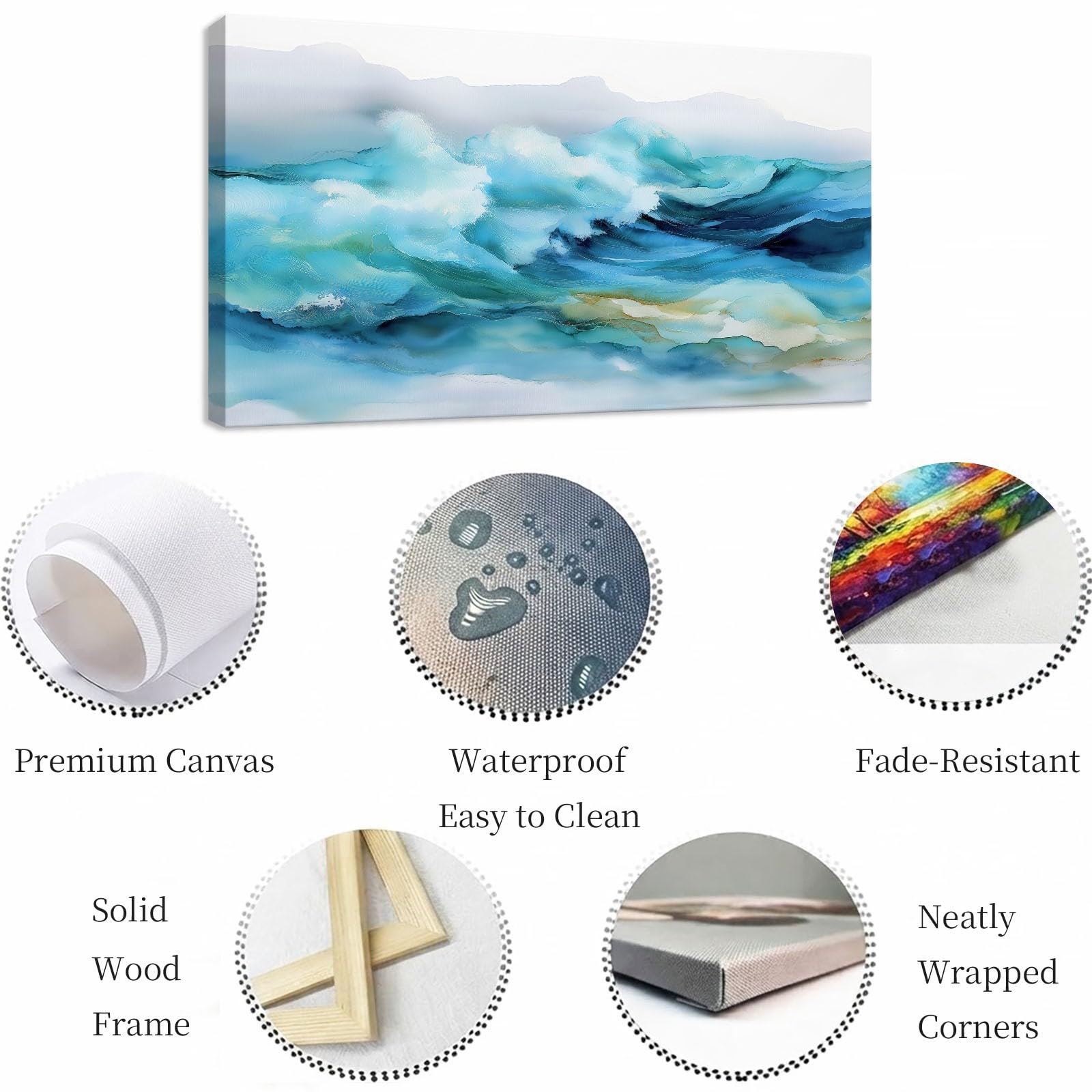 Leinwandbild 120 x 80 cm Leinwandbilder mit Abstrakt, Bild auf Leinwand - Kunstdruck auf Canvas, Bilder Wanddeko für Wohnzimmer, Schlafzimmer, Esszimmer, Berge Wellen Wolken Blau