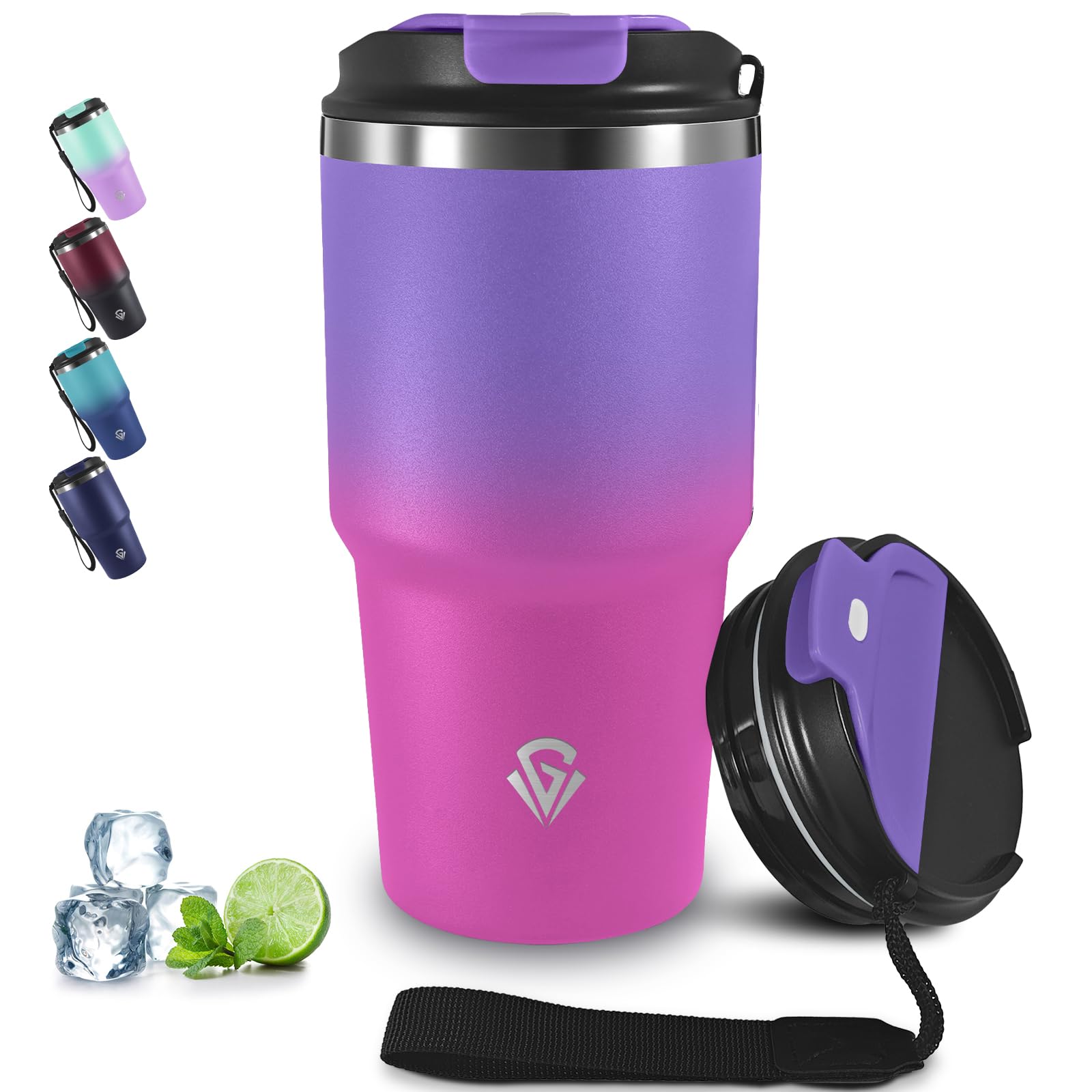 Grsta 20oz Kafferbecher to Go Auslaufsichere, Thermobecher Vakuumisoliert, Isolierbecher mit Trageriemen, 8h Heiß und 6h Kalt, Thermobecher für Heiß Kaltgetränke, Trinkbecher Isoliert