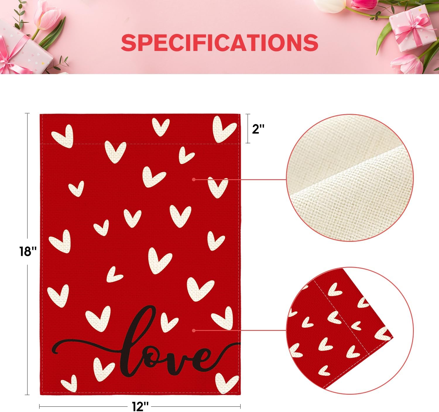 AVOIN colorlife Love Heart Valentines Day Garden Flag 12x18 Inch Double Sided, Anniversary Wedding Yard Outdoor Flag - Image 5