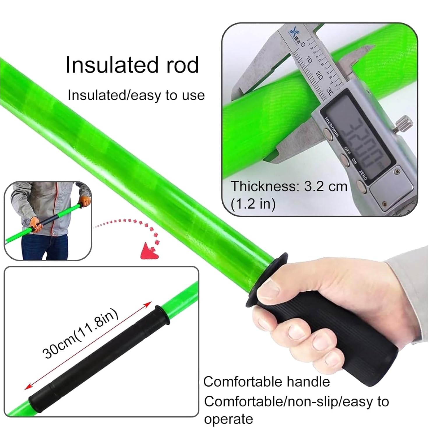 Rescue Hook with Reinforced Fiberglass Handle, Insulated Rescue Hooks, with Storage Bag, for Fire Electrician Anti-electrocution 10 Kv-220 Kv, Electrical Safety(1m/3.2ft)