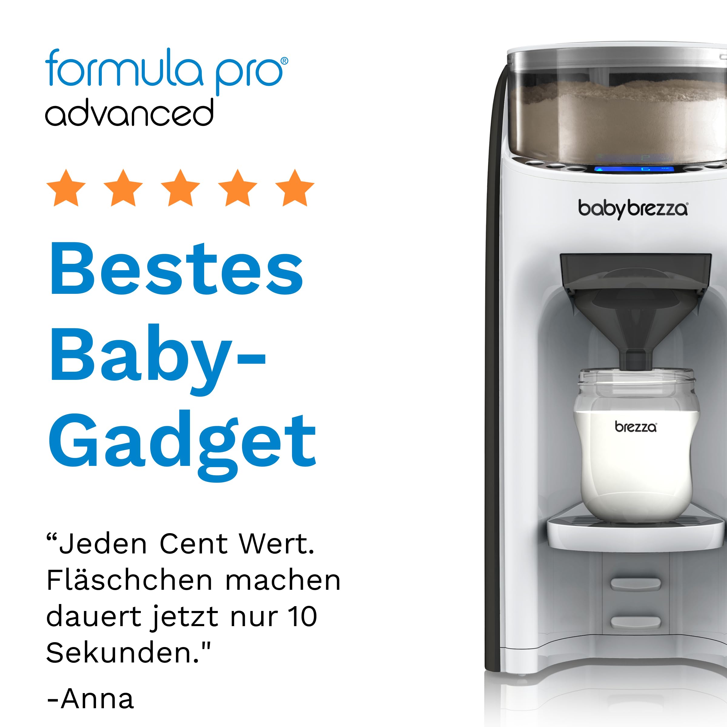 Baby Brezza Formula Pro Advanced Automatischer Flaschenzubereiter | Mischt Milchpulver & Wasser perfekt per Knopfdruck – 3 Temperaturen – Für alle Flaschen & Pulver – BPA-frei – Weiß/Schwarz