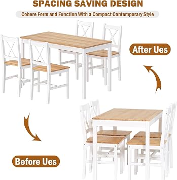 DlandHome Dining Table Set for 4, 5-Piece Dining Table Set with 4 Chairs for Kitchen,Wood Elegant Kitchen Sets for Small Space