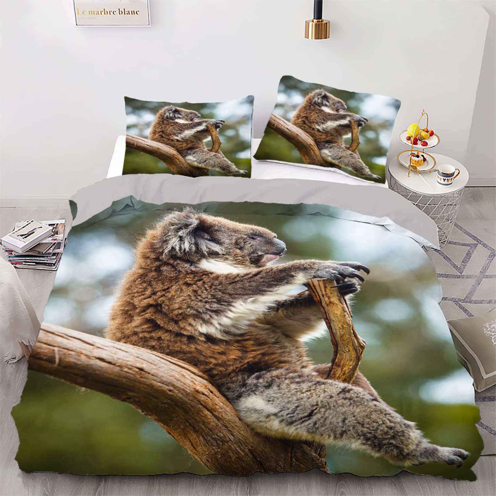 Parure de lit 220x240 tigre vert en microfibre avec 2 taies d'oreiller