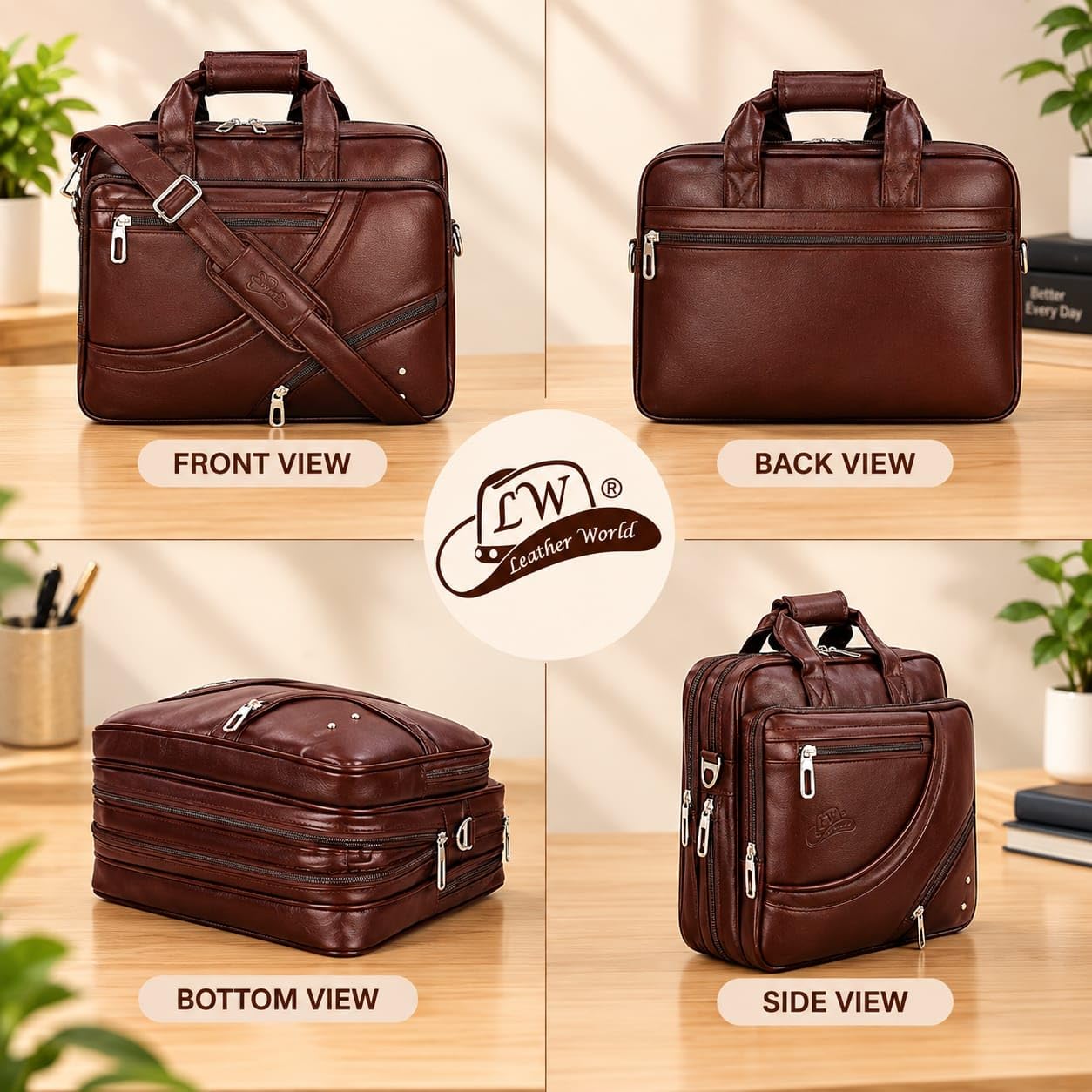 Leather World Vegan Leather 15.6 Inch Laptop Office Briefcase Messenger Bag Satchel for Men and Women, with Adjustable Strap and Expandable Bottom — Amazon image 5
