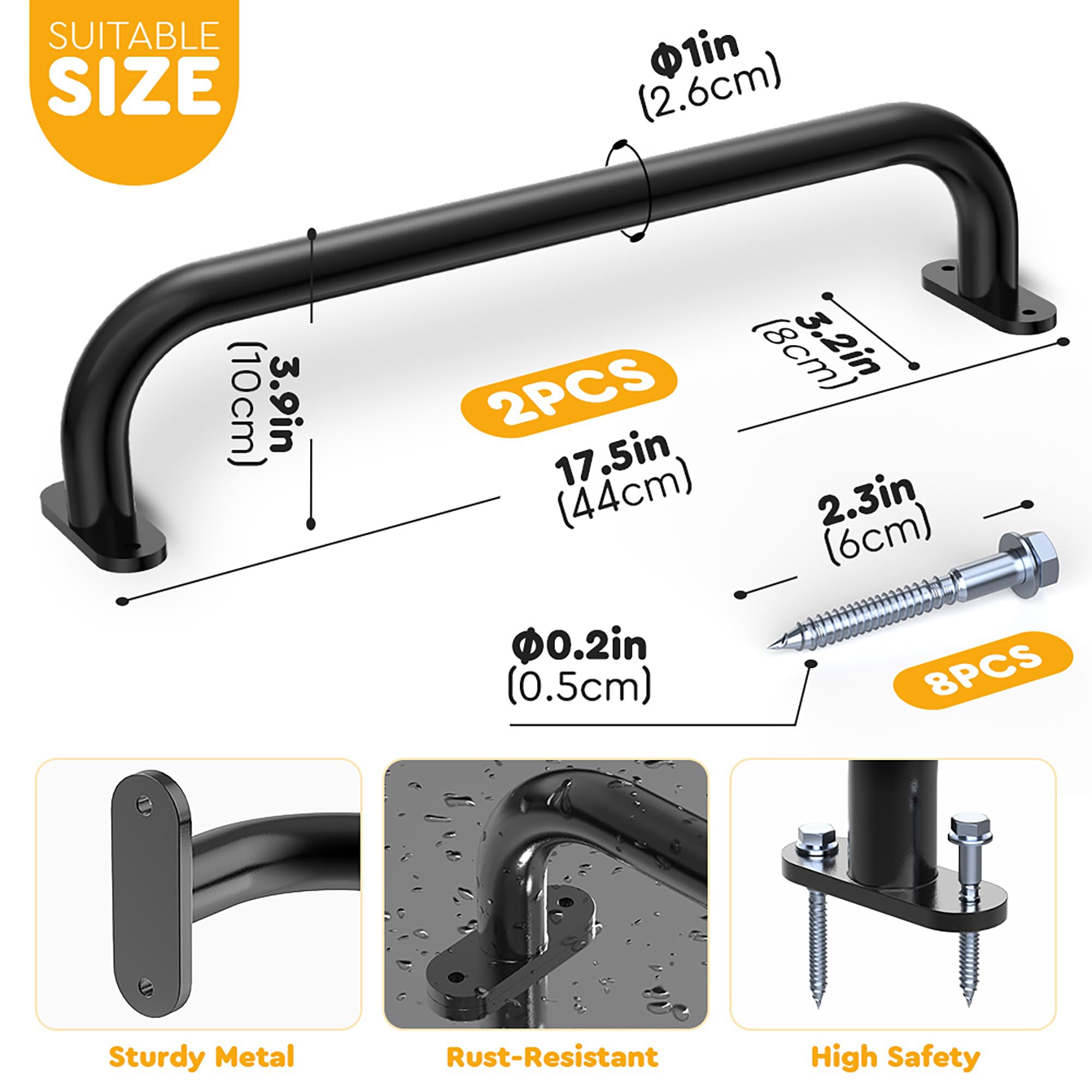 Monkey Bars for Kids Safety Indoor,Outdoor Playground Grab Handles for Backyard,Playset Handle Accessories for Playhouse,Swing set,Jungle Gym,Rock Climbing Wall Holds,Treehouse Slide,17 in-2 Pcs