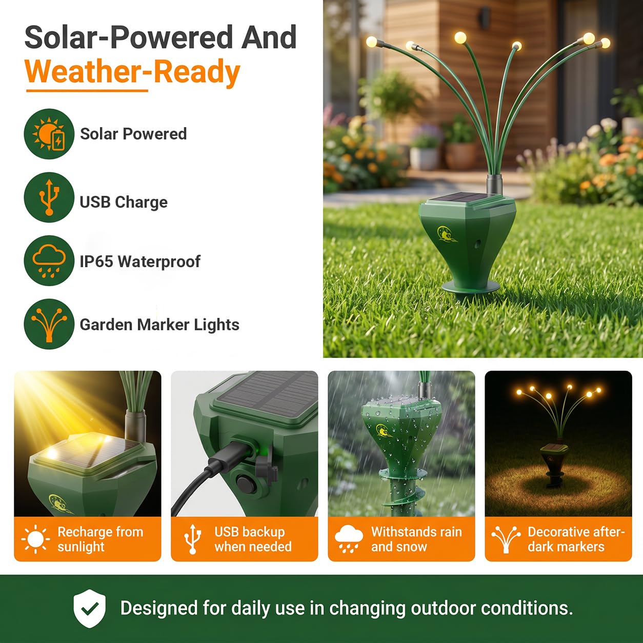 8 Packungen Solar Maulwurfschreck mit Gartenlichtern, Upgraded Gopher Abschreckung für Rasen mit USB-Aufladung