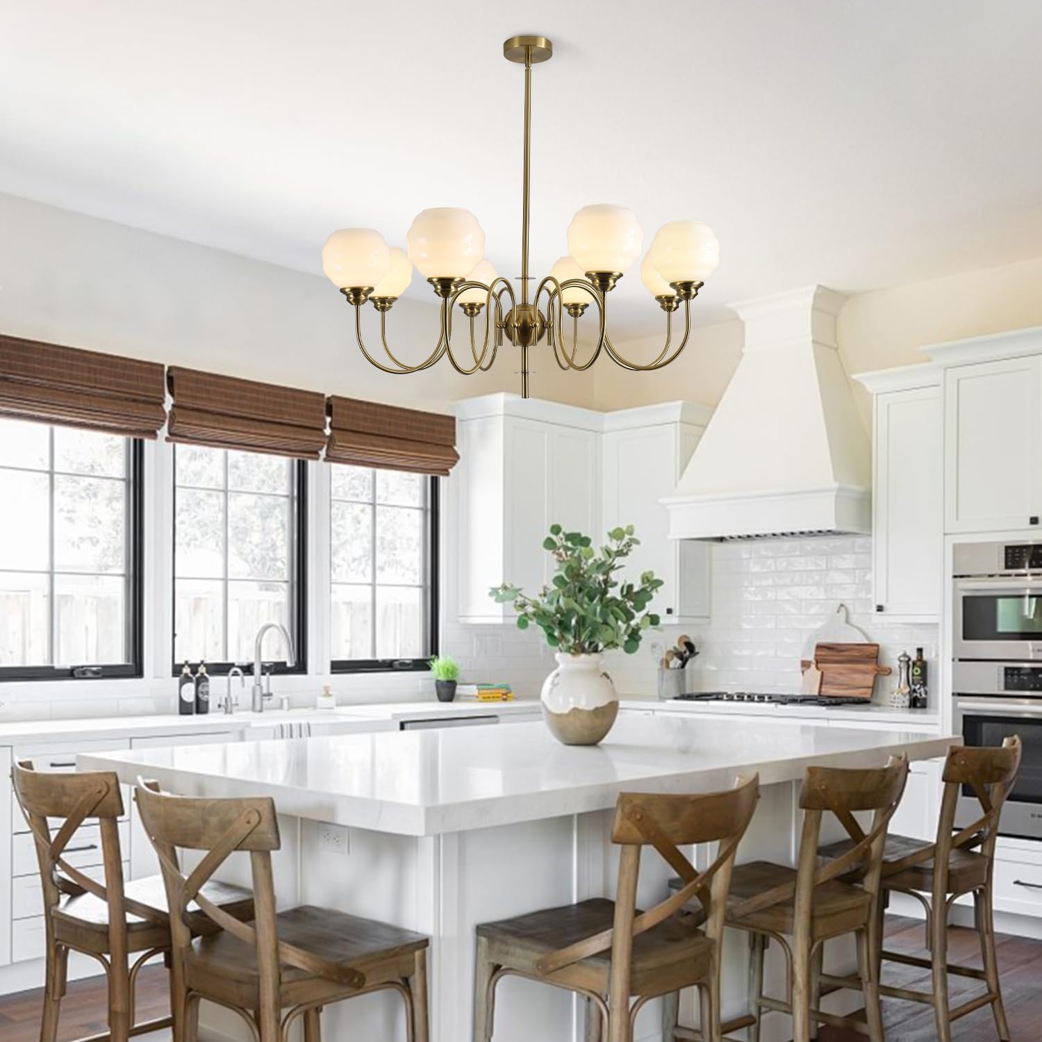 8 Light Brass Sputnik Chandelier Mid Century Modern Globe Chandelier Ceiling Light Fixture Gold Glass Pendant Lights Kitchen Island Nordic Milk Glass Chandelier Dining Room Lights