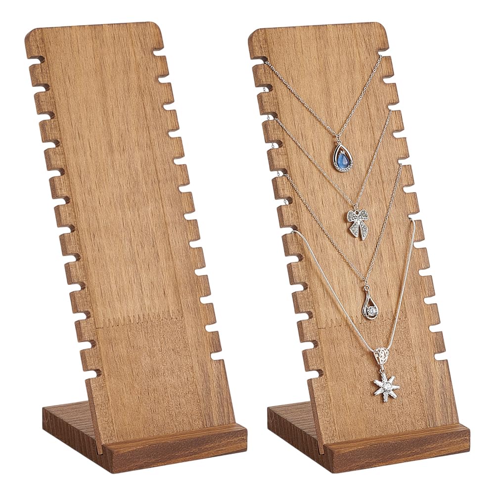 PH PandaHall 2 juegos de 12 ranuras para collares, soporte de madera para collares, exhibidores de collares, soportes de joyería, tableros de exhibición de mesa para vendedores, venta al por menor