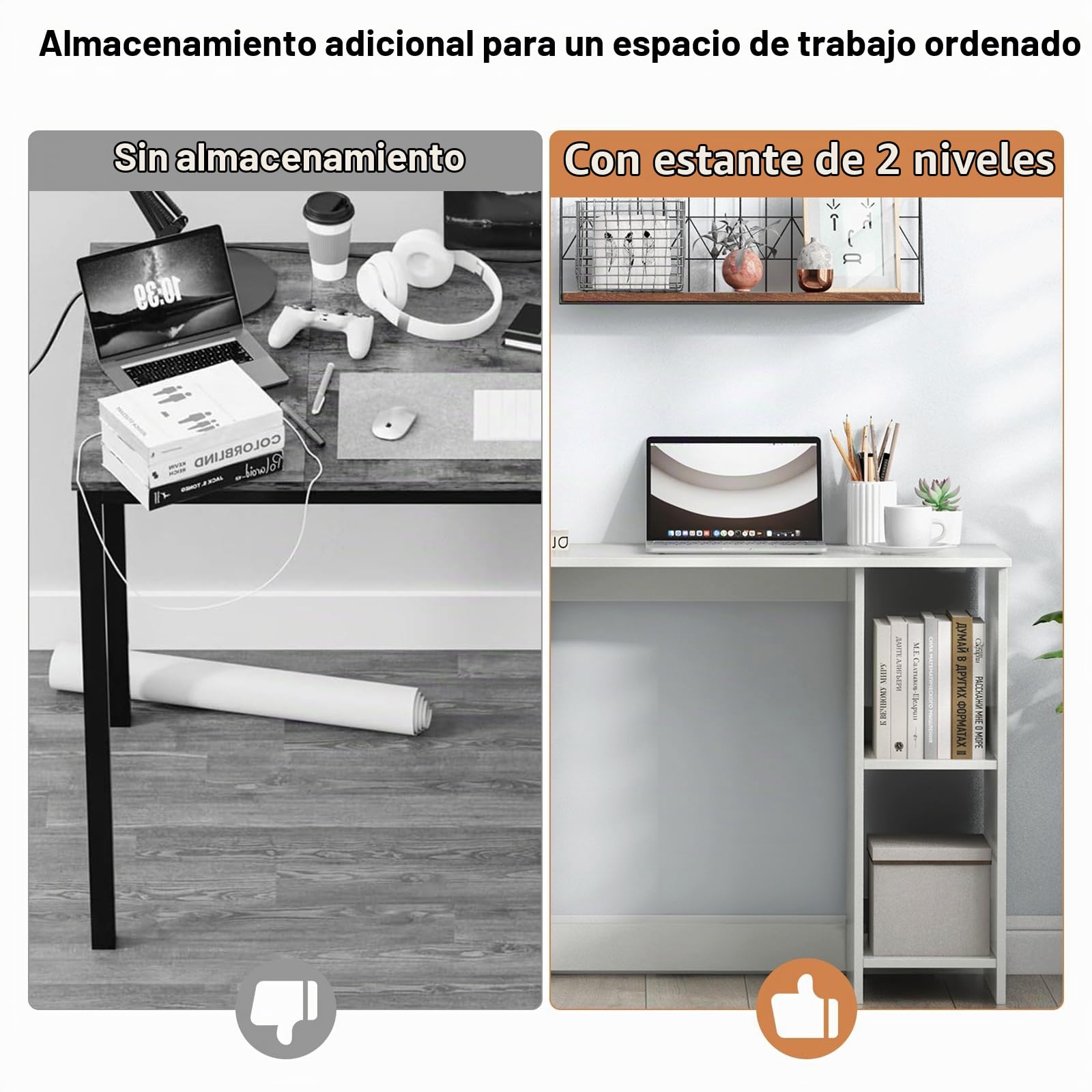 LIFEZEAL Escritorio de Oficina Blanco con 2 Estantes (Blanco)