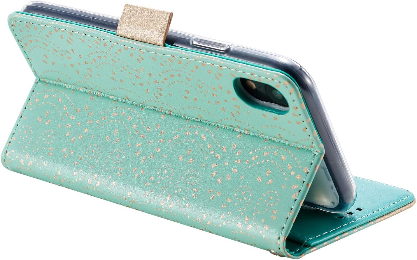 ZCDAYE Zipper Wallet Case for iPhone Xs Max, Fabulous Glossy Pattern Magnetic Closure PU Leather [Bowknot Lanyard][Kickstand][Card Slots] Soft TPU Book Case Cover for iPhone Xs Max-Green