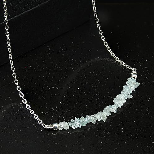 Miniatura 3 de Gempires Natural Aquamarine Necklace, Nuggets Chips Bar Necklace, Aquamarine Crystal Necklace, March Birthstone Jewelry, Adjustable 18 Inch Silver