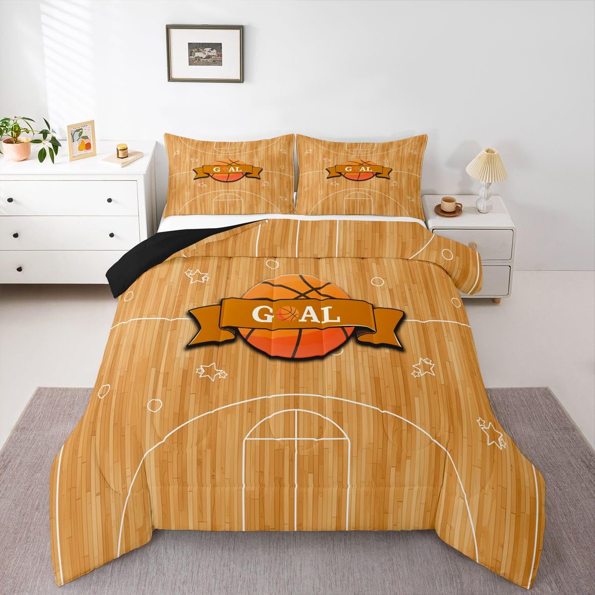 Homewish Koszykówka wzór gamingowy pomarańczowy pojedynczy zestaw pościeli - gry w piłkę sport motyw zestaw kołdry plac zabaw zestaw kołdry - geometryczna kołdra bez pokrowca