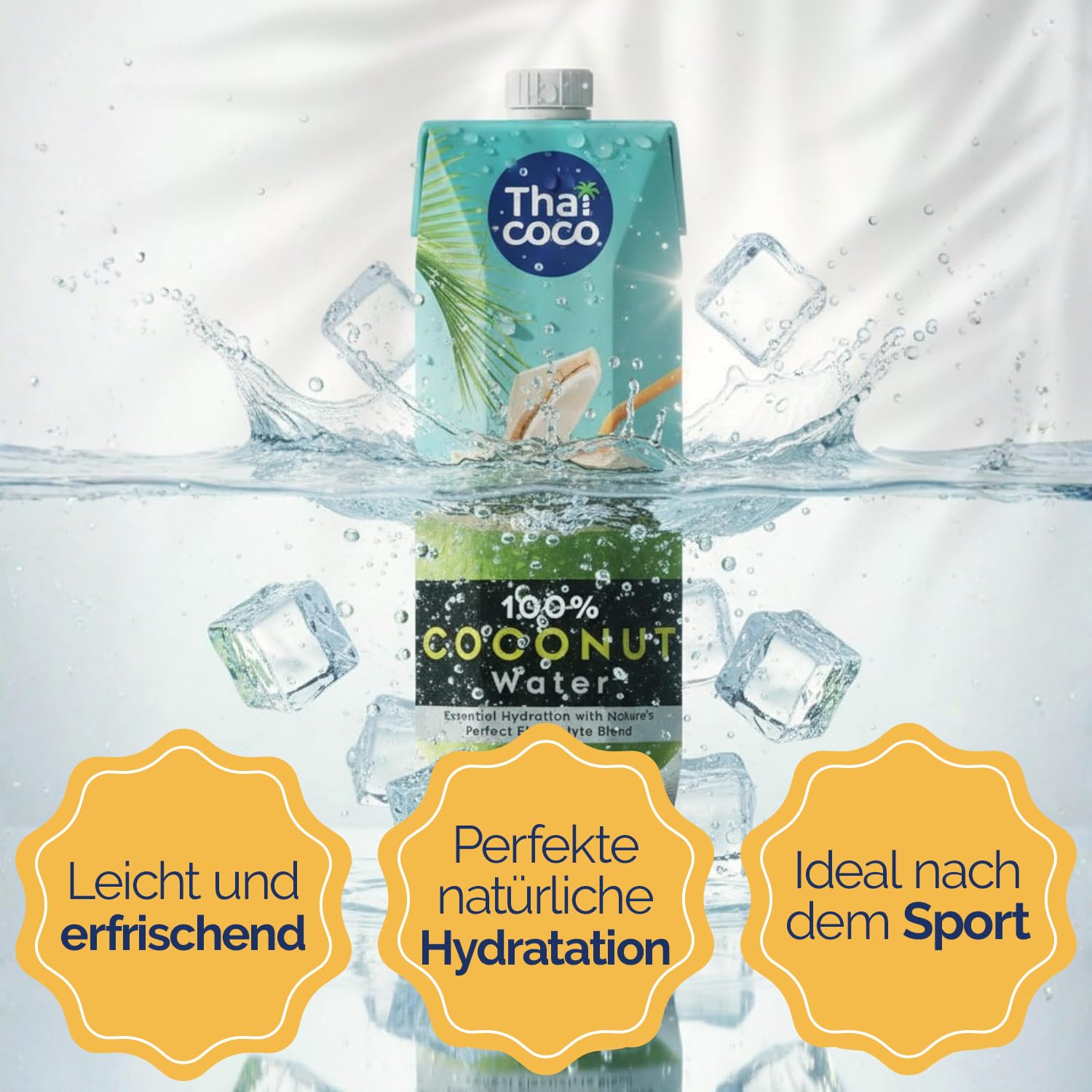 Thai Coco 100% Pures Kokoswasser 6x1L, aus Thailand – Natürliches Coconut Water mit Elektrolyten – Ohne Zuckerzusatz & Ohne Konservierungsstoffe – Hydration Getränk für Sport & Alltag