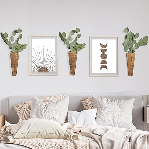 Miniatura 4 de Mokof Paquete de 3 macetas de madera para plantas de interior, florero de bolsillo de madera para flores secas y tallos de eucalipto, decoración