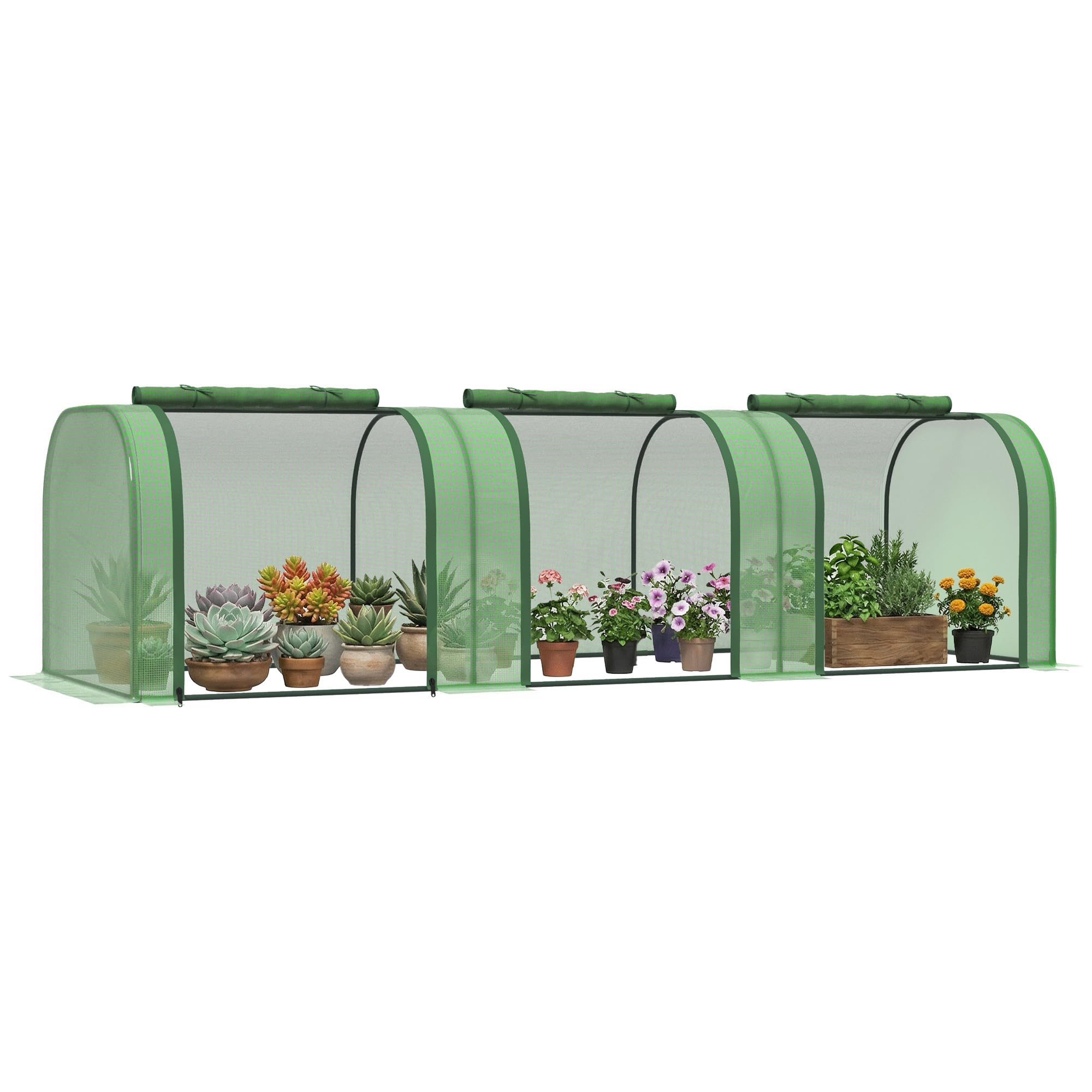 Outsunny Tunnel Greenhouse Steel Frame For Garden W/ Zipper Doors