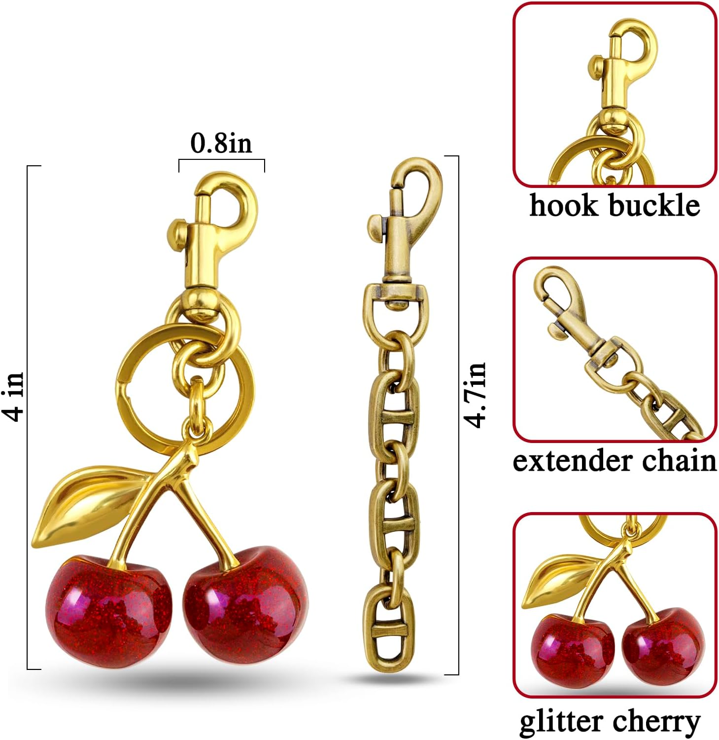 Cherry Bag Charms For Purse Handbags Keychains For Women Cherry Accessories 2pcs Purse Charm Sets Extender Chain Charms For Girls Cute Keychain - Image 6