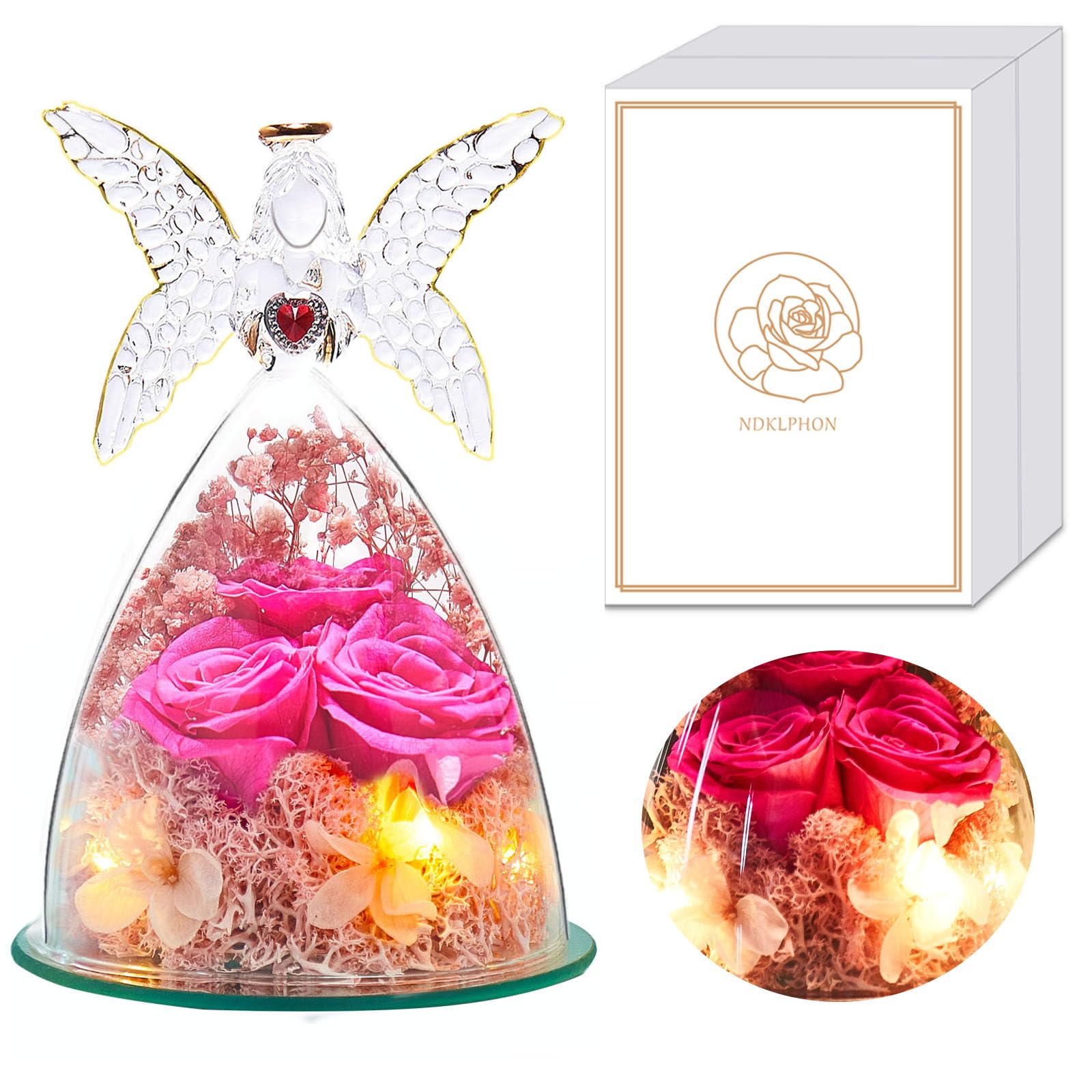 Rose éternelle Sous Cloche Ange - Cadeau Romantique Saint Valentin