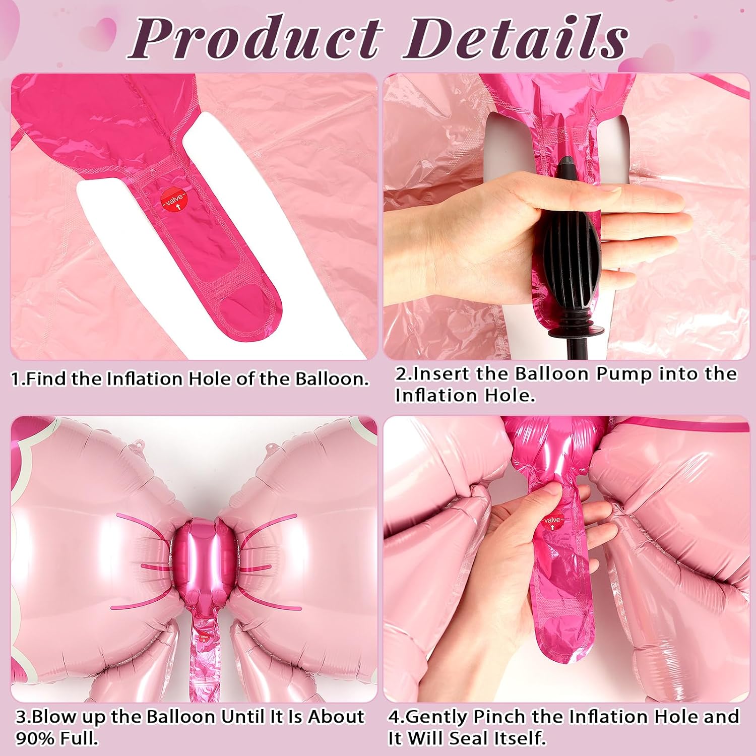 Pink Bow Birthday Party Decorations, Bows Happy Birthday Banner with Latex Balloons, Pink Bow Garland Balloon for Women Girl Baby Birthdays Supplies image 5