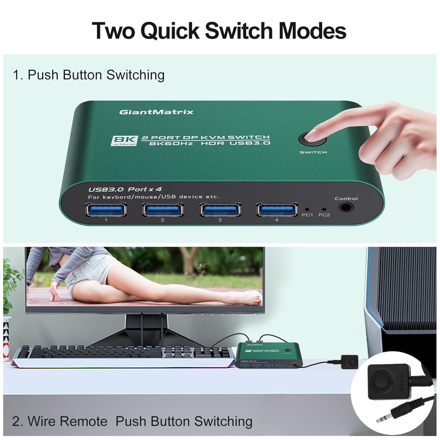 Kvm Switch Displayport 240hz dp kvm Switch 1 Monitors 2 Computers dp 165hz 2 Port KVM Displayport 1440P 120Hz 144Hz 165Hz 175Hz 240Hz Thunderbolt kvm Switches 144hz USB3.0 FreeSync G-SYNC