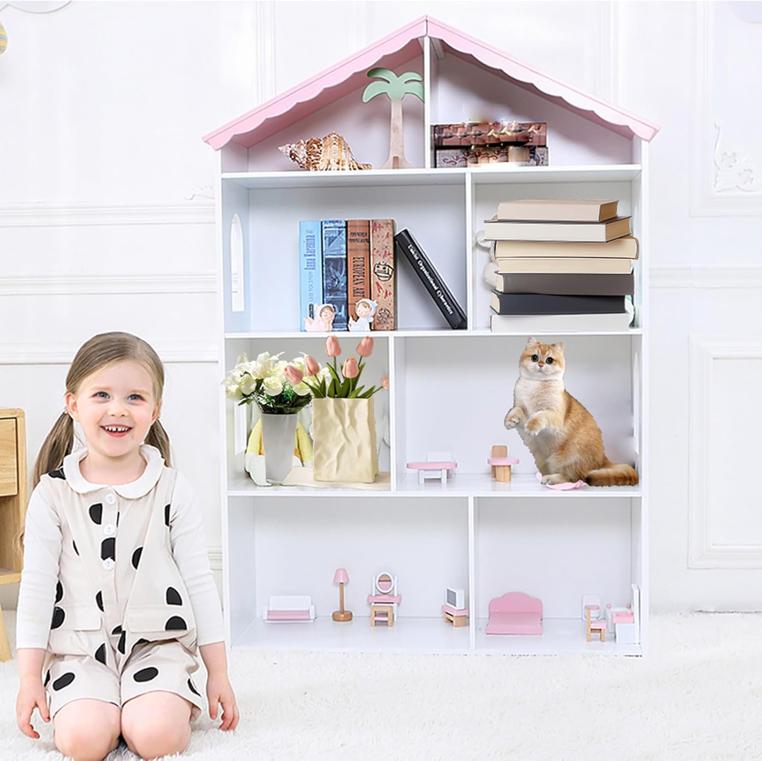 ITEFDTUTNE Toys Storage Cabinet Kids Toy Storage Organizer Wooden Toy (Pink and White)