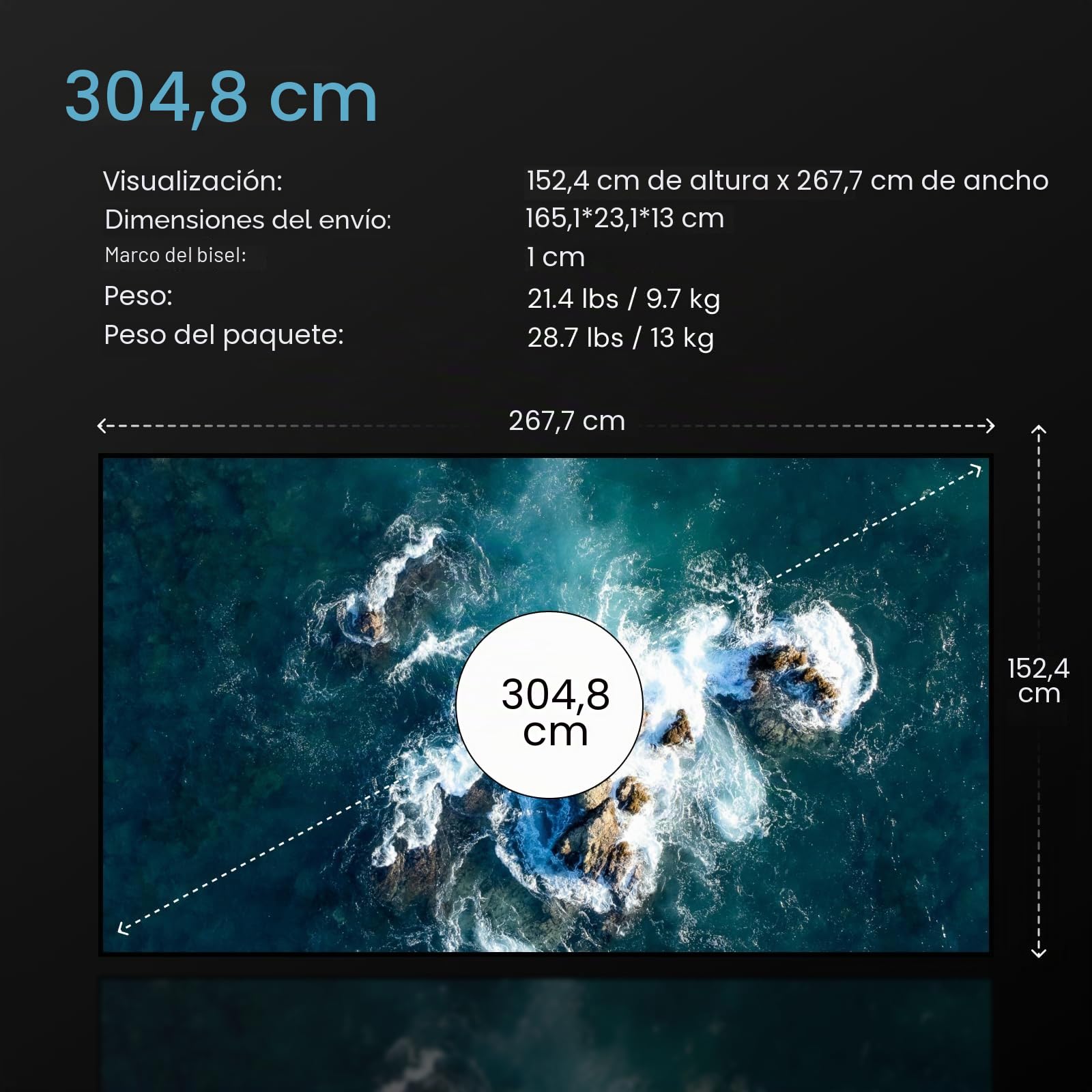 Valerion Pantalla de proyector de Marco Fijo de 120 Pulgadas, Ganancia de 1.3 dB, Mejora de la Calidad de Imagen del 80%, 4K/8K Ultra HD, Compatible con 3D, Funciona con proyectores de Largo Alcance
