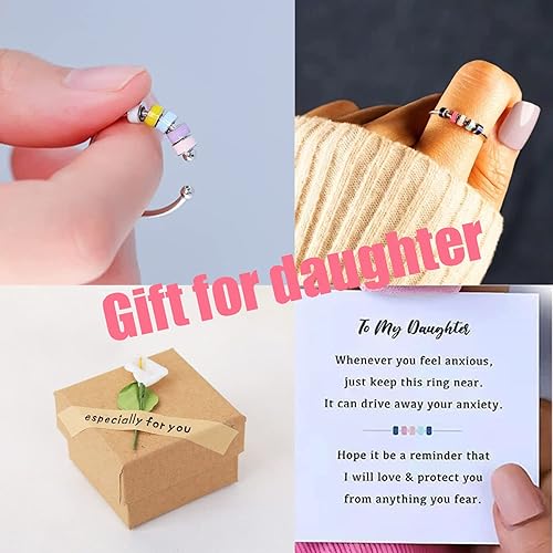 Miniatura 7 de Skyfun Juego de 2 anillos de ansiedad para hija con cuentas de colores, anillo giratorio ajustable para la ansiedad, regalo para hija, anillo de