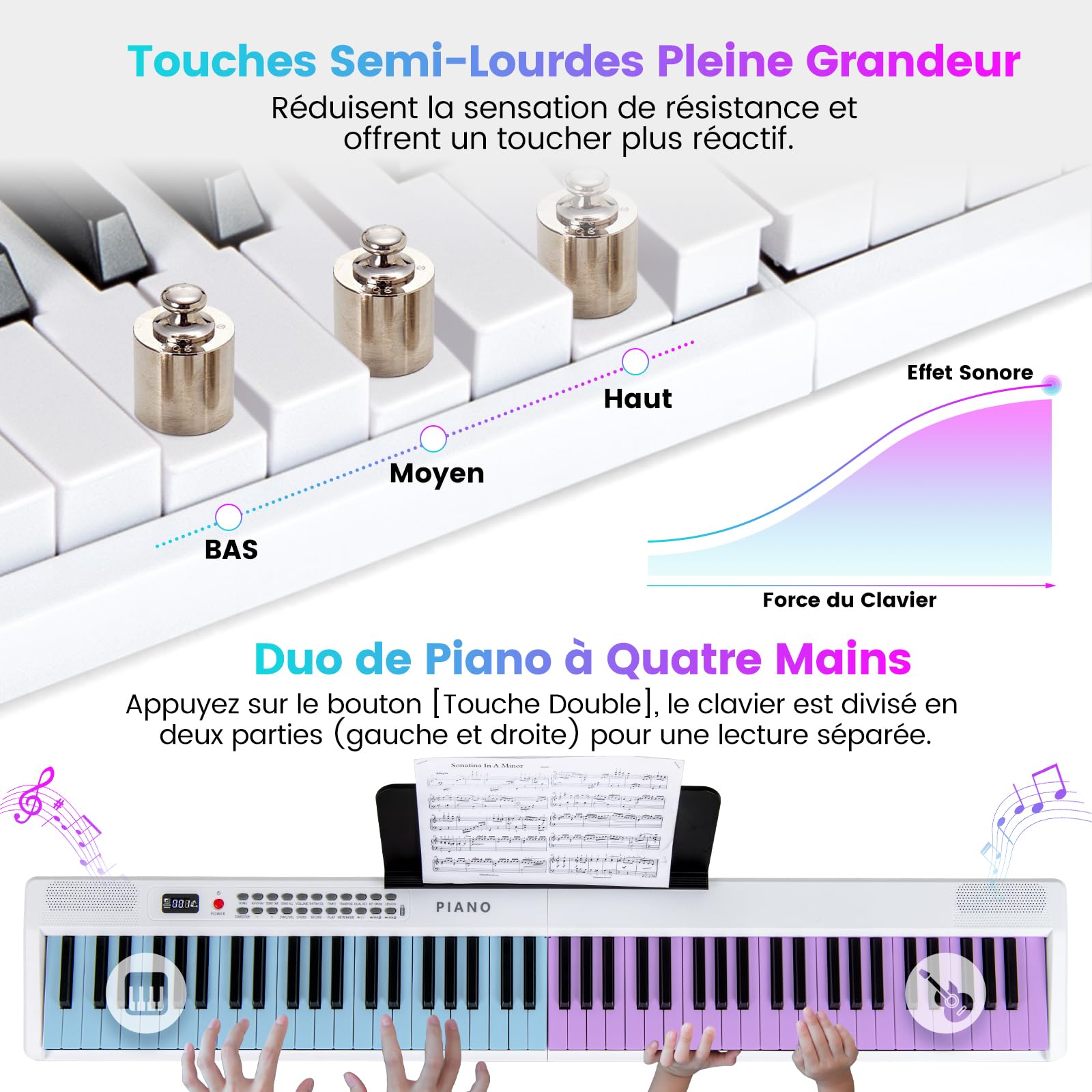 DREAMADE Clavier Numérique Pliable à 88 Touches, Semi-Lesté de Taille Standard avec MIDI Sans Fil, 2 Haut-Parleurs, Piano Portable pour Débutants, Enfants, Adultes (Blanc)