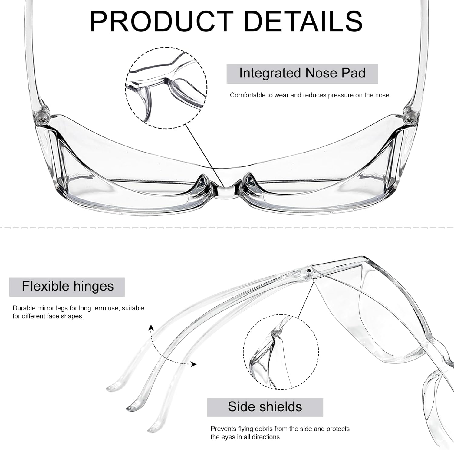 WFEANG Clear Glasses for Men Women Scratch Impact ANSI Z87.1 with Side Shields for Eye Protection