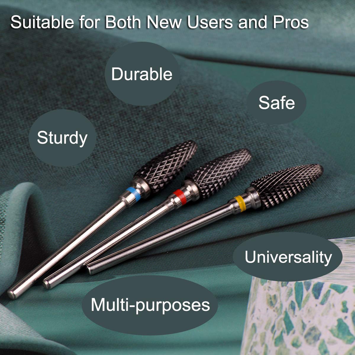Nail Drill Bits Set Ceramic for Acrylic Nails Gel Polish Professional, 3/32 Inch Efile Nail Drill Bits Kit for Cuticle Manicure Pedicure Nail Art Tools with Holder, 7pcs (S07-B3u)