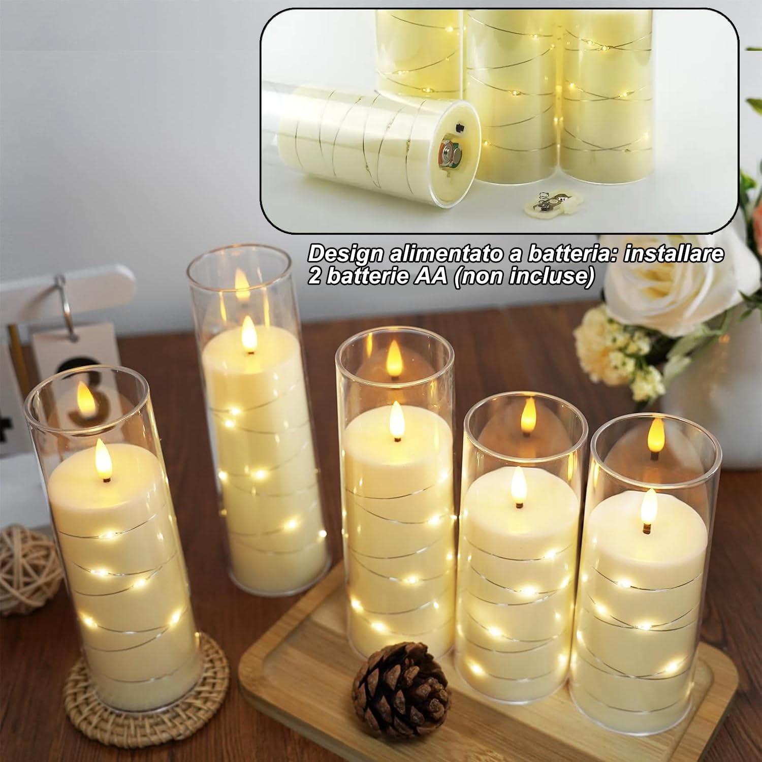 Candele a LED - 7 Pezzi Senza Fiamma, Luci a LED Realistiche e Luminose, con Telecomando e Timer, per Matrimoni, Feste, Natale, Pasqua, come luce D'atmosfera in Plastica, Bianco (Trasparente)