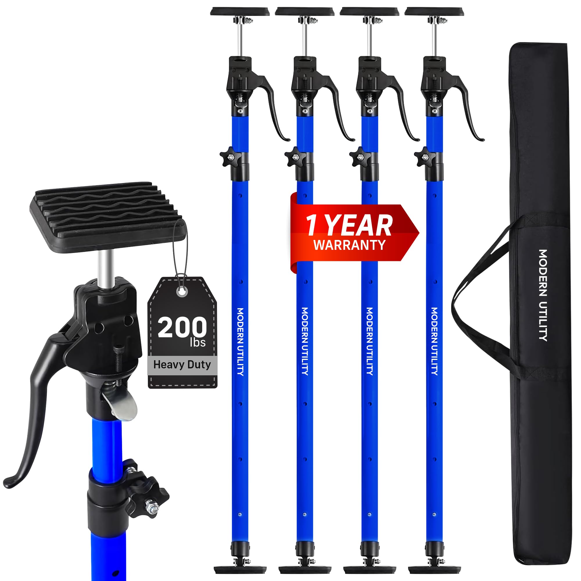 adjustable cabinet jacks for installing cabinets (45.3-114.2 inches 4 pack) heavy duty 200 lb metal quick support rod & third hand support system with swivel non-slip pads for drywall and ceilings.