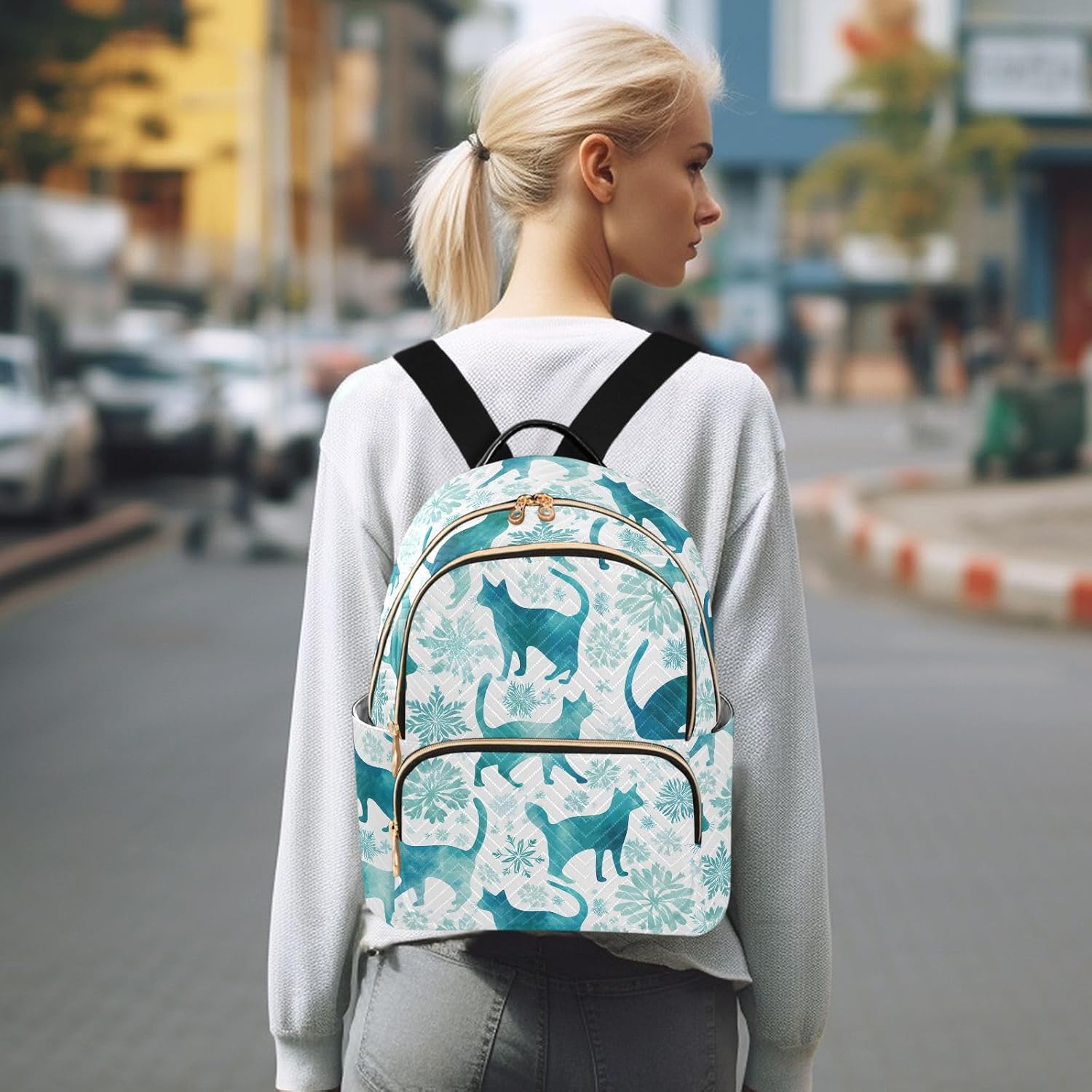 Floral Cat Flower Watercolor Backpack Purse for Women Shoulder Bag Fashion Daypack Ladies Handbag Lightweight Travel Bag Rucksack