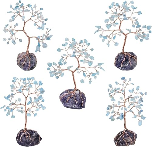 Miniatura 5 de mookaitedecor Árbol de cristal de aguamarina natural con cristales crudos, base de amatista, árbol de dinero, figura de Feng Shui, adorno para