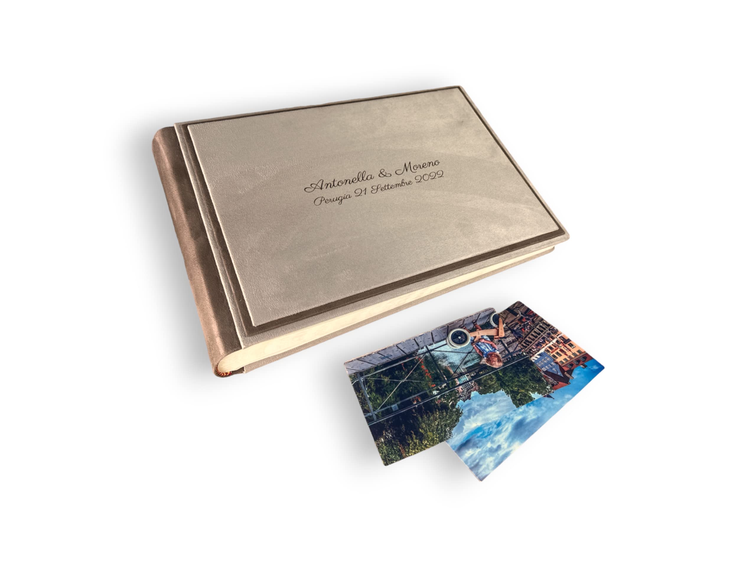 TriVin Art, album fotografico in tessuto effetto alcantara vari colori, personalizzabile con incisione. Ideale per qualsiasi evento (Avorio/Camel)